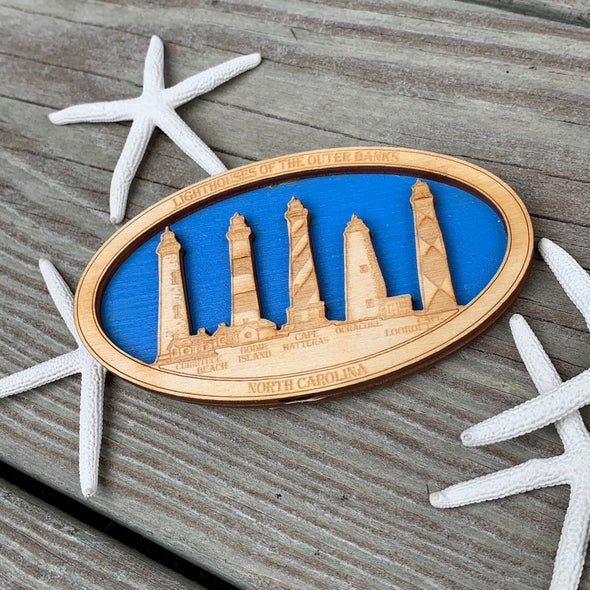 LIGHTHOUSES OF THE OUTER BANKS WOODEN MAGNET