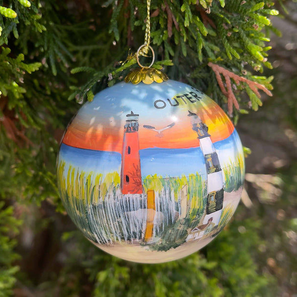 OUTER BANKS 5 LIGHTHOUSES PAINTED GLASS ORNAMENT