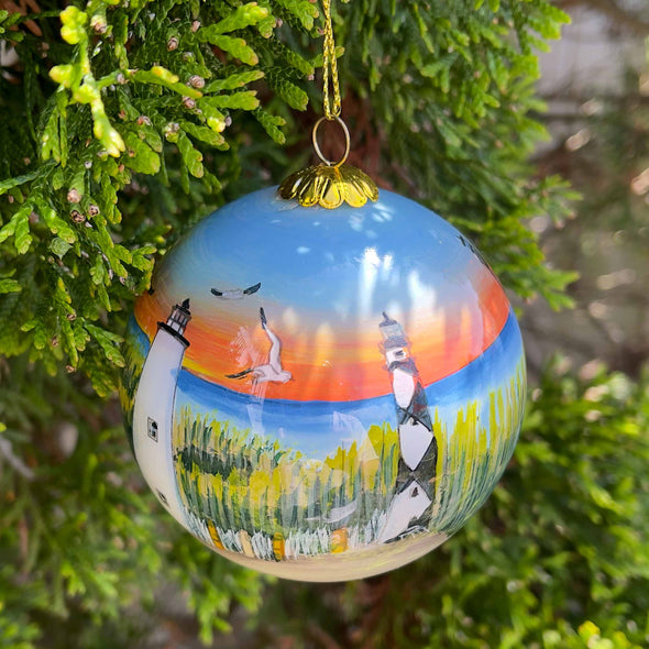 OUTER BANKS 5 LIGHTHOUSES PAINTED GLASS ORNAMENT