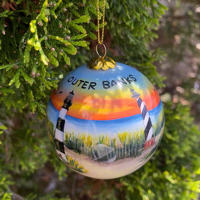 OUTER BANKS 5 LIGHTHOUSES PAINTED GLASS ORNAMENT