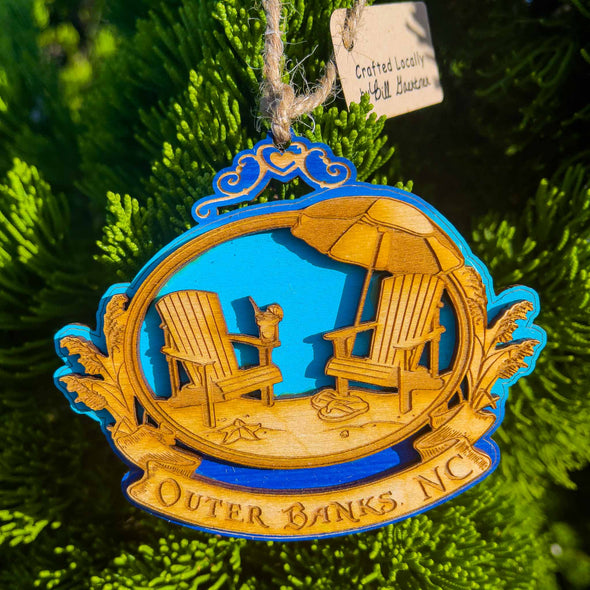 OUTER BANKS SAND CHAIRS BLUE WOODEN ORNAMENT