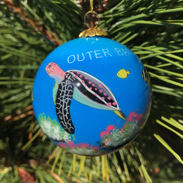 OUTER BANKS SEA LIFE PAINTED GLASS ORNAMENT
