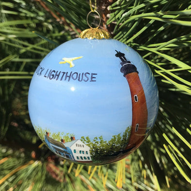 CURRITUCK LIGHTHOUSE PAINTED GLASS ORNAMENT