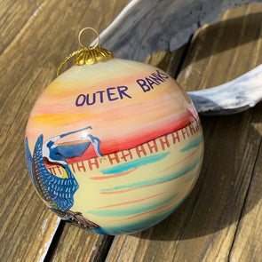 OUTER BANKS PELICANS PAINTED GLASS ORNAMENT
