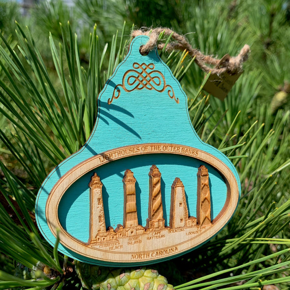 LIGHTHOUSES OF THE OBX WOODEN ORNAMENT