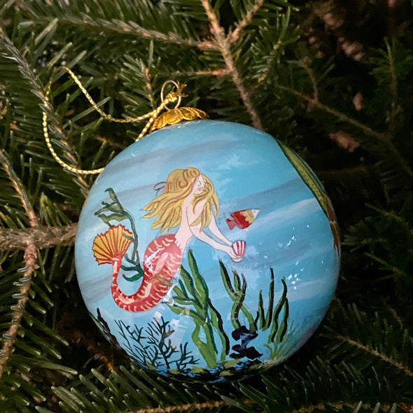OUTER BANKS MERMAIDS PAINTED GLASS ORNAMENT