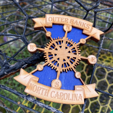 OUTER BANKS COMPASS WOODEN MAGNET