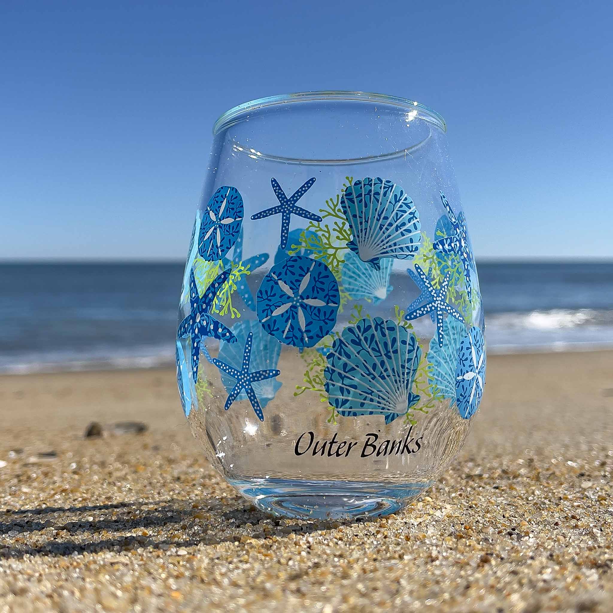beach glasses wine SHELLS STEMLESS WINE GLASS – OUTER BANKS GIFTS